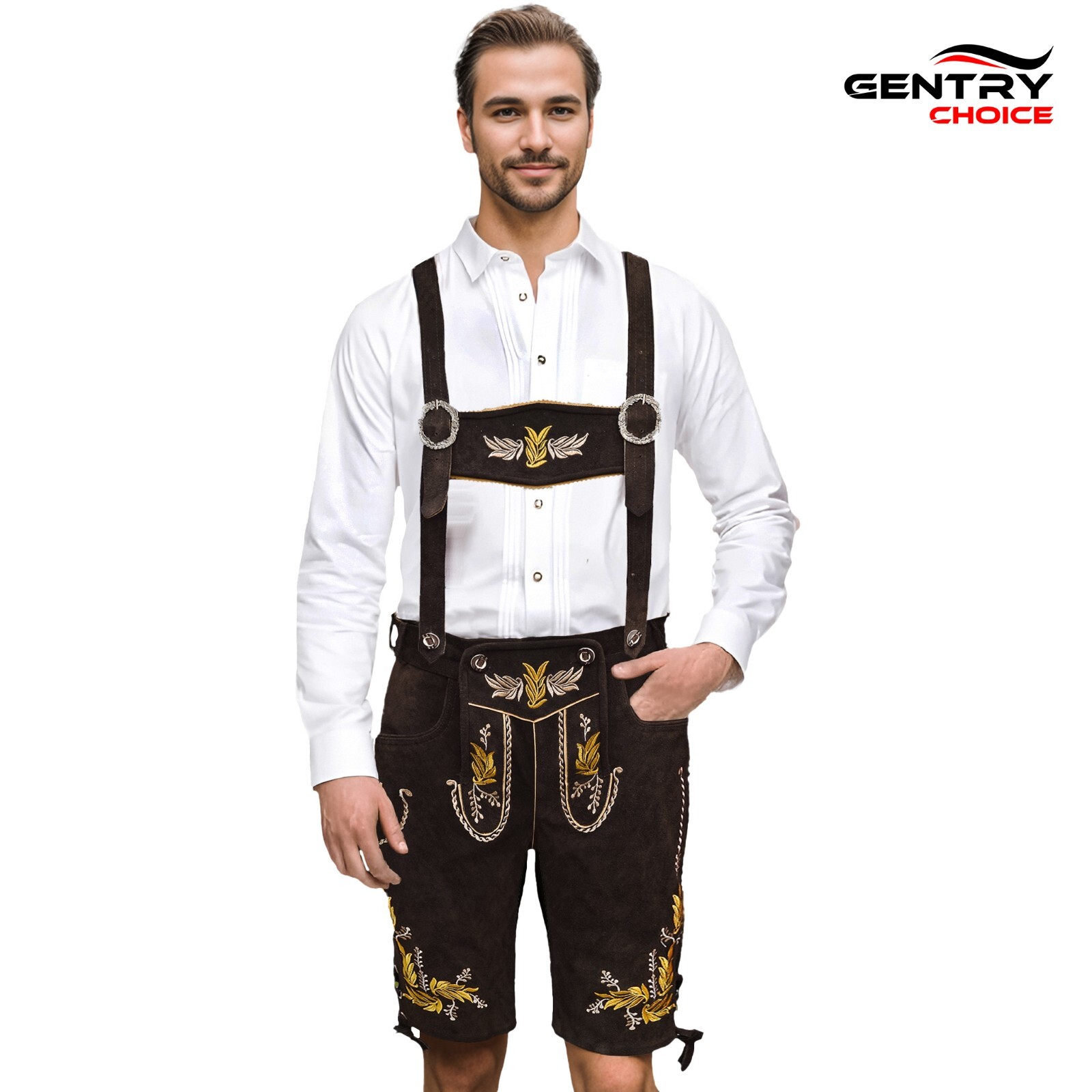 Suede Leather Lederhosen Porche German Costume Men Bavarian Oktoberfest Outfit