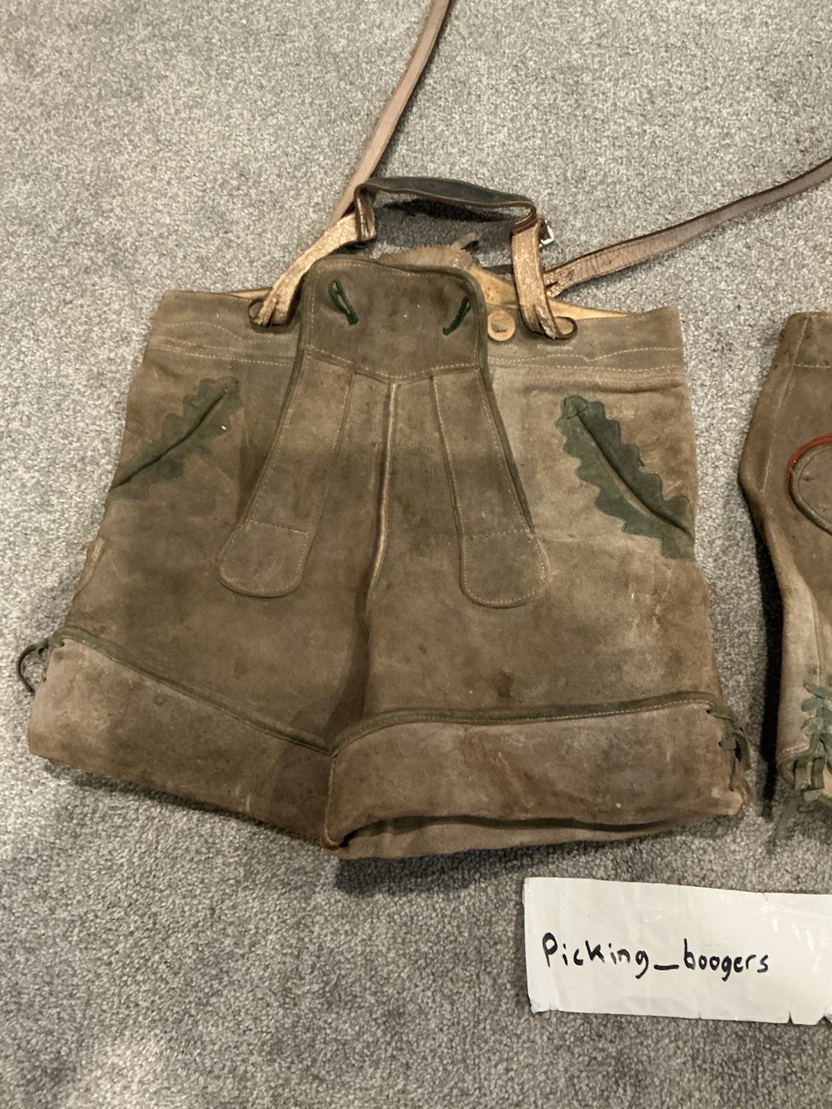 2 1960’S Vintage Suede Leather Lederhosen Suspender Shorts