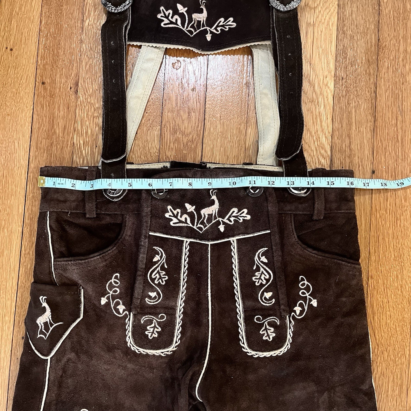 Vtg Lederhosen Suede Shorts Mens Euro 46 Brown Embroidered Oktoberfest German