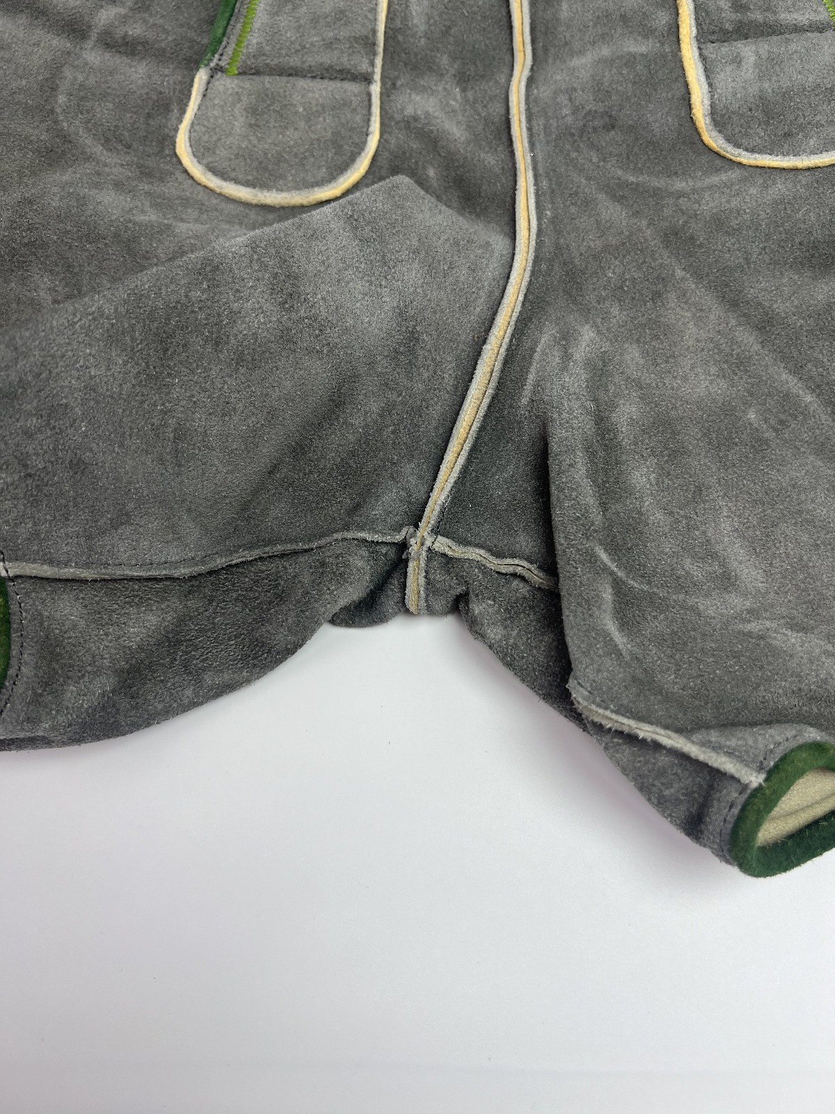 Lederhosen Oktoberfest Suede Leather Gray Shorts Green Trim No Size Tag