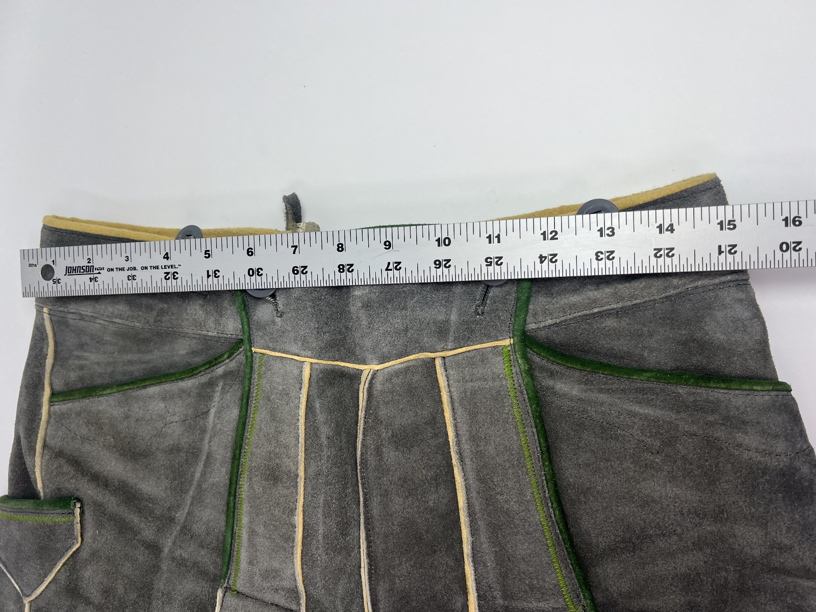 Lederhosen Oktoberfest Suede Leather Gray Shorts Green Trim No Size Tag