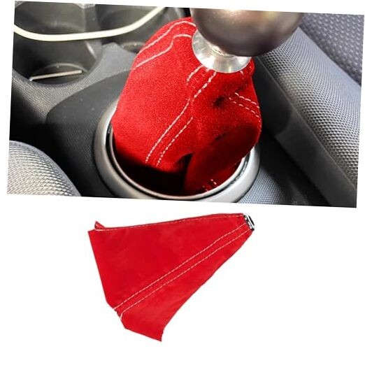Car Shift Boot Cover, Suede Leather Shift Knob Boot Dust Cover, Red&White