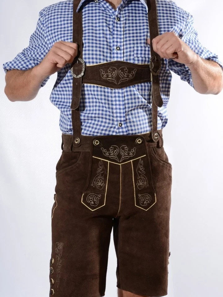 Authentic Bavarian Lederhosen | Handmade Suede Leather Trachten Shorts With Belt
