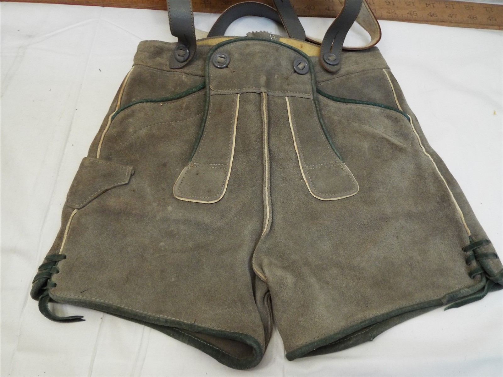 Pr Sm Vintage Child’s Lederhosen German Bavarian Leather Shorts Suspenders Boys