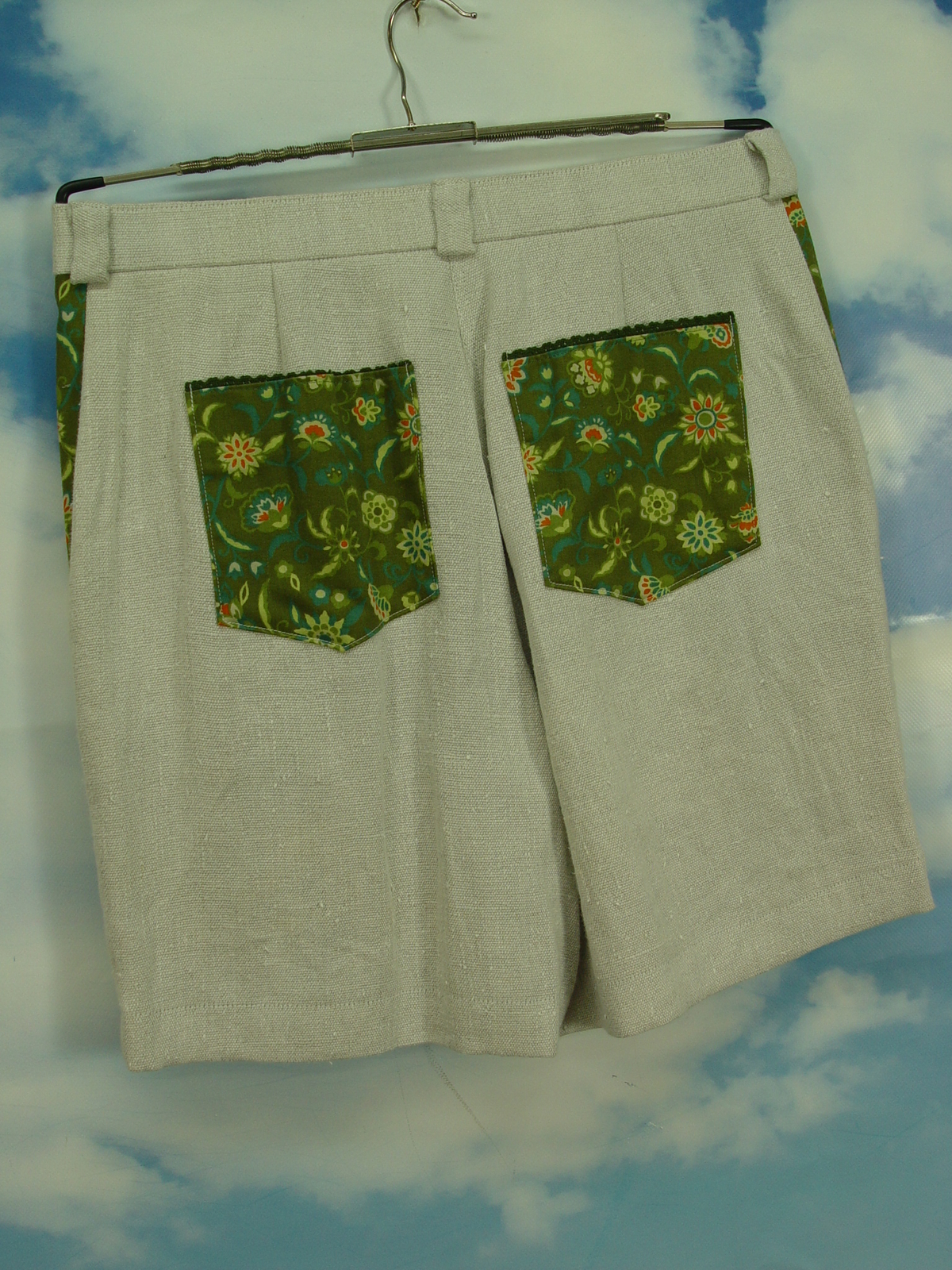 Upcycled pants men’s shorts green pockets linen short pants UCS008 size 46