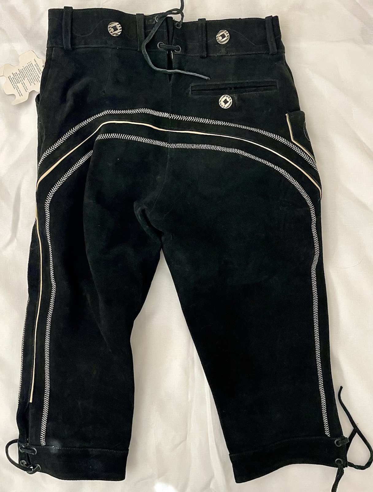 NWT Embroidered Black Suede Authentic Lederhosen Pants Men Women 30W Oktoberfest