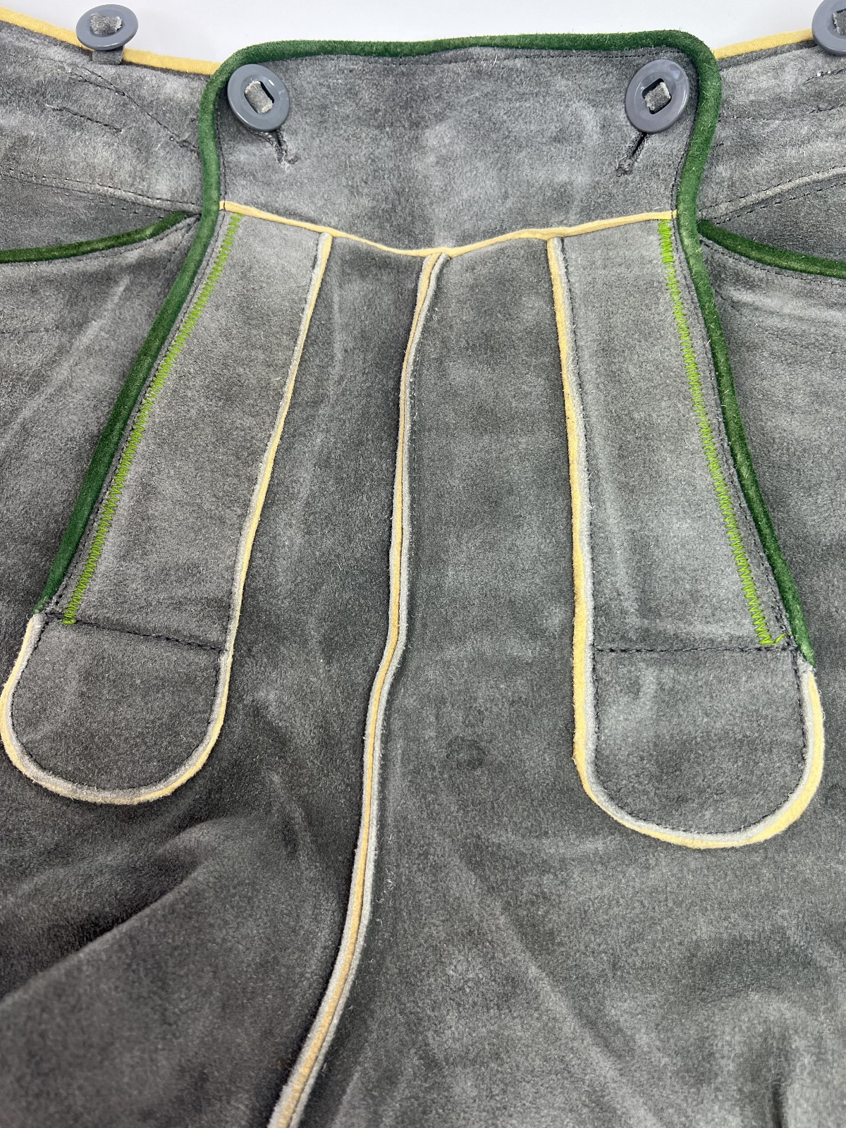 Lederhosen Oktoberfest Suede Leather Gray Shorts Green Trim No Size Tag