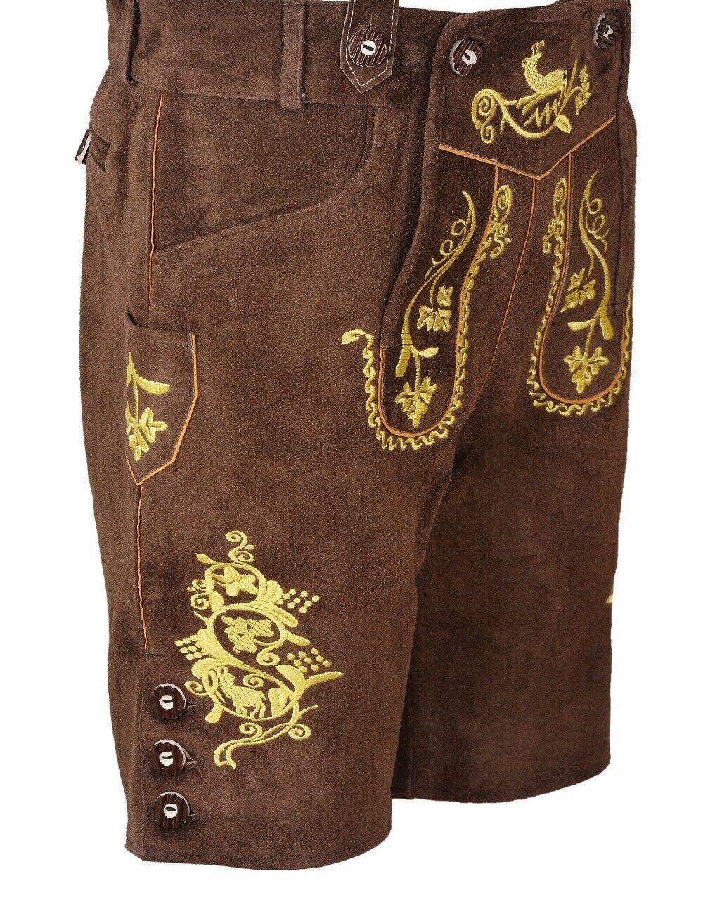 Men Bavarian Oktoberfest Lederhosen German Cowhide Real Leather Matching Short