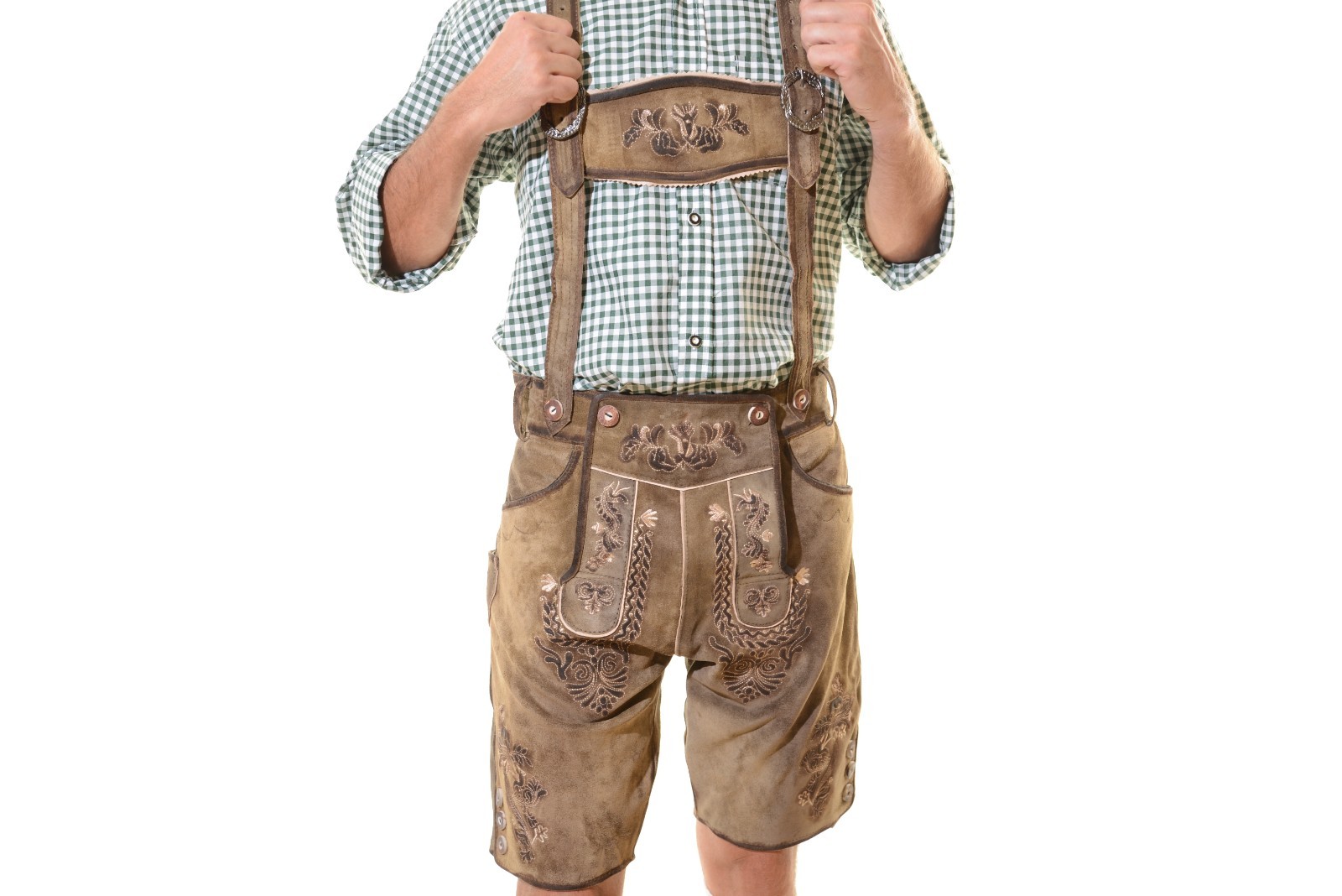 NEW Bavarian Oktoberfest Lederhosen Shorts Antique Brown Leather Tracht #ELK