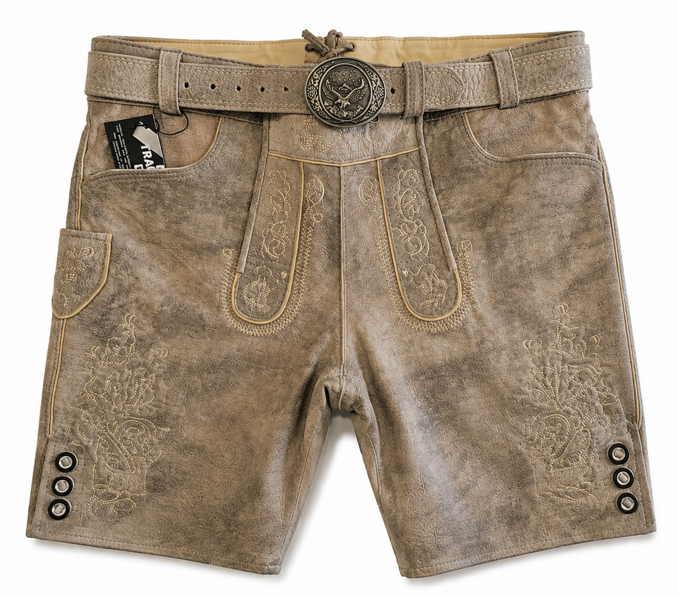 Men’s leather pants short costume pants real leather antique brown with belt size 56 New