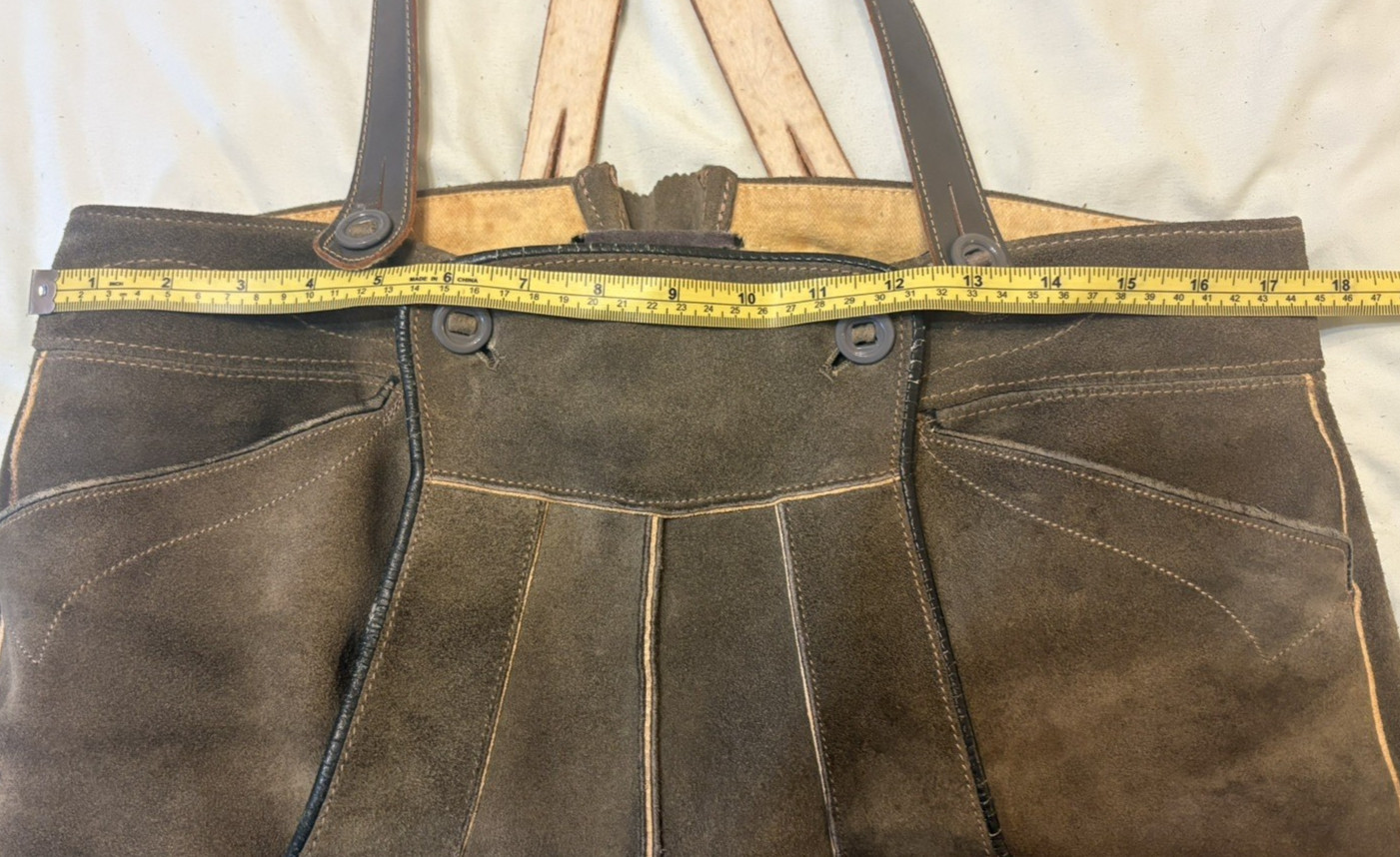 Vintage Men’s Bergfreund Suede Lederhosen Oktoberfest Loden green sz 48 1960s