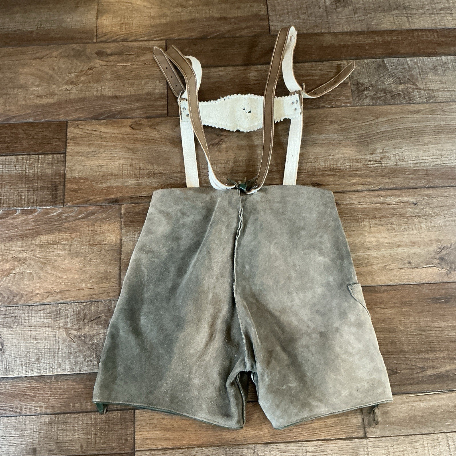 VTG Western Germany Suede Lederhosen W27 Suspenders Edelweiss Oktoberfest #12E6