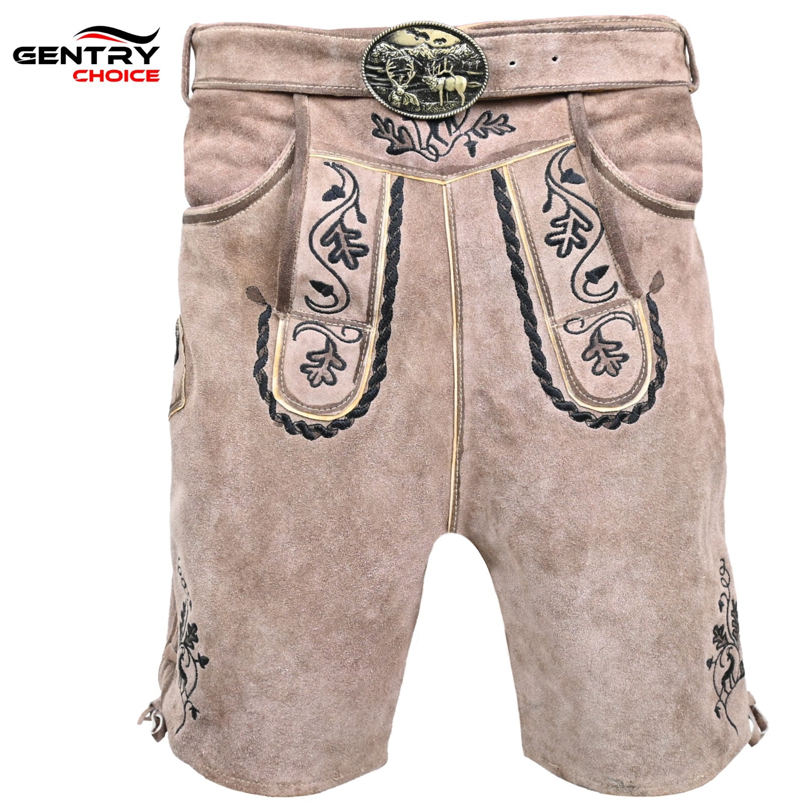 Oktoberfest Costume Mens Leather Lederhosen “Hegel” Traditional Bavarian Shorts