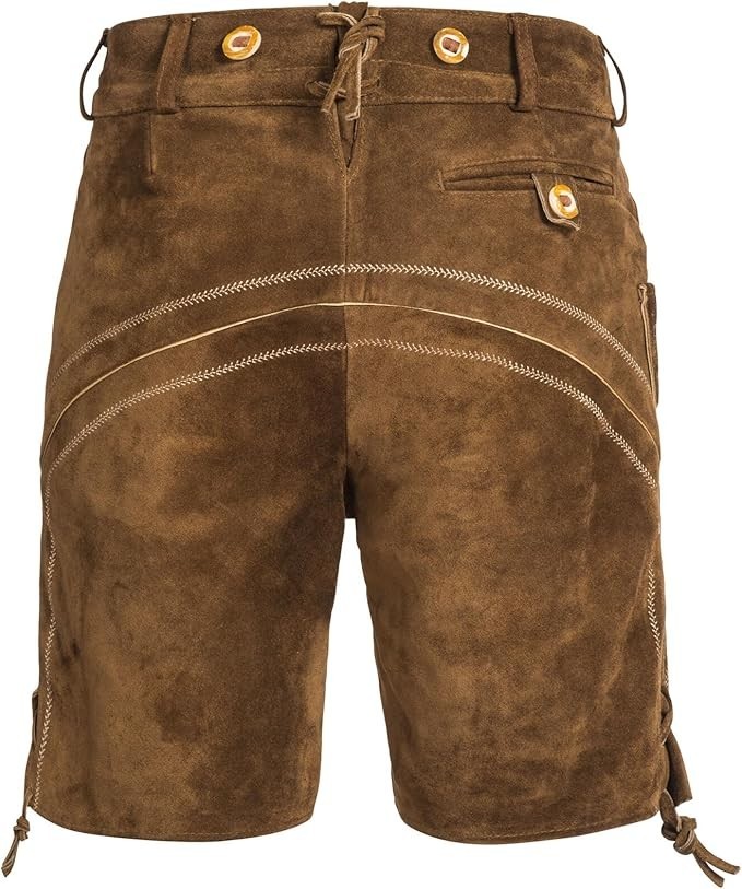 Noble House Men’s Traditional Leather Pants with Straps Tan Suede Short New