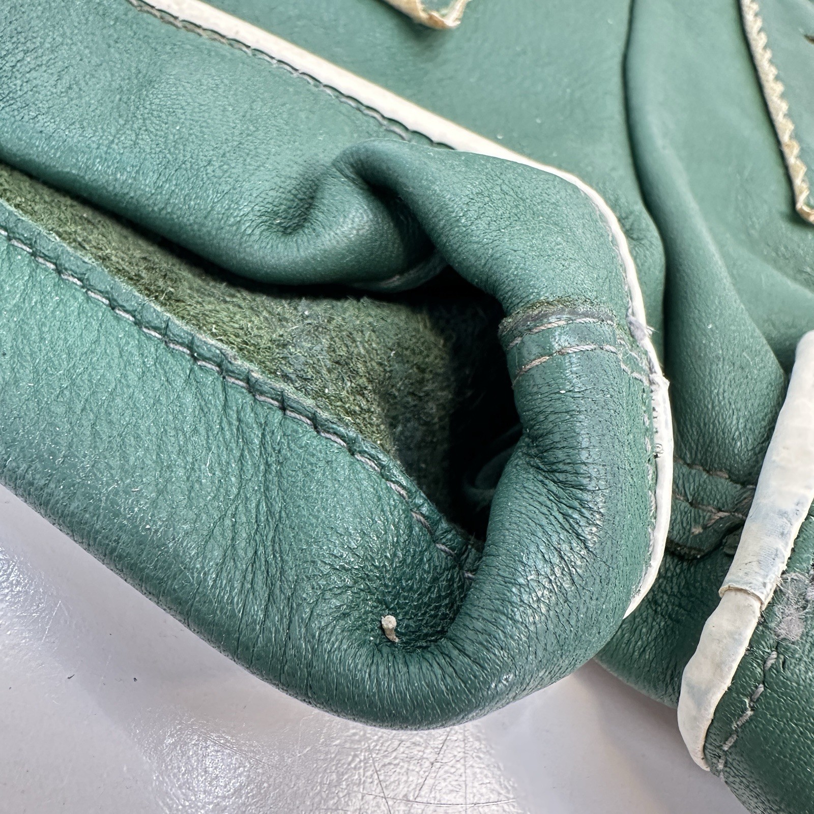 Vintage Green Leather Heart Lederhosen Child Size (see photos for measurements)