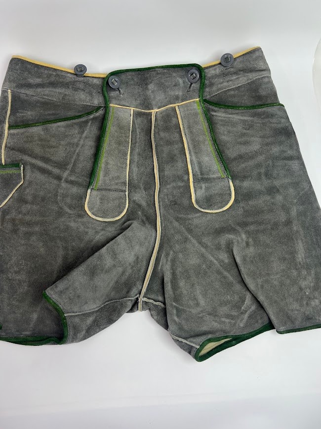 Lederhosen Oktoberfest Suede Leather Gray Shorts Green Trim No Size Tag