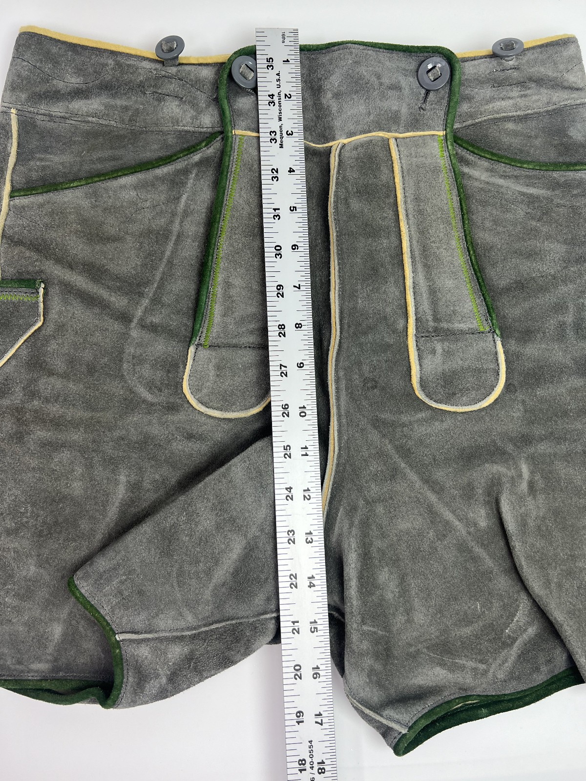 Lederhosen Oktoberfest Suede Leather Gray Shorts Green Trim No Size Tag