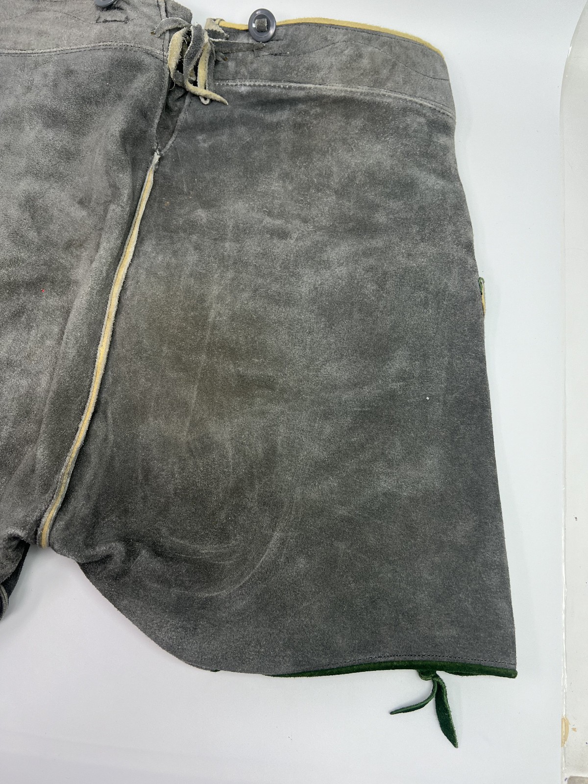 Lederhosen Oktoberfest Suede Leather Gray Shorts Green Trim No Size Tag