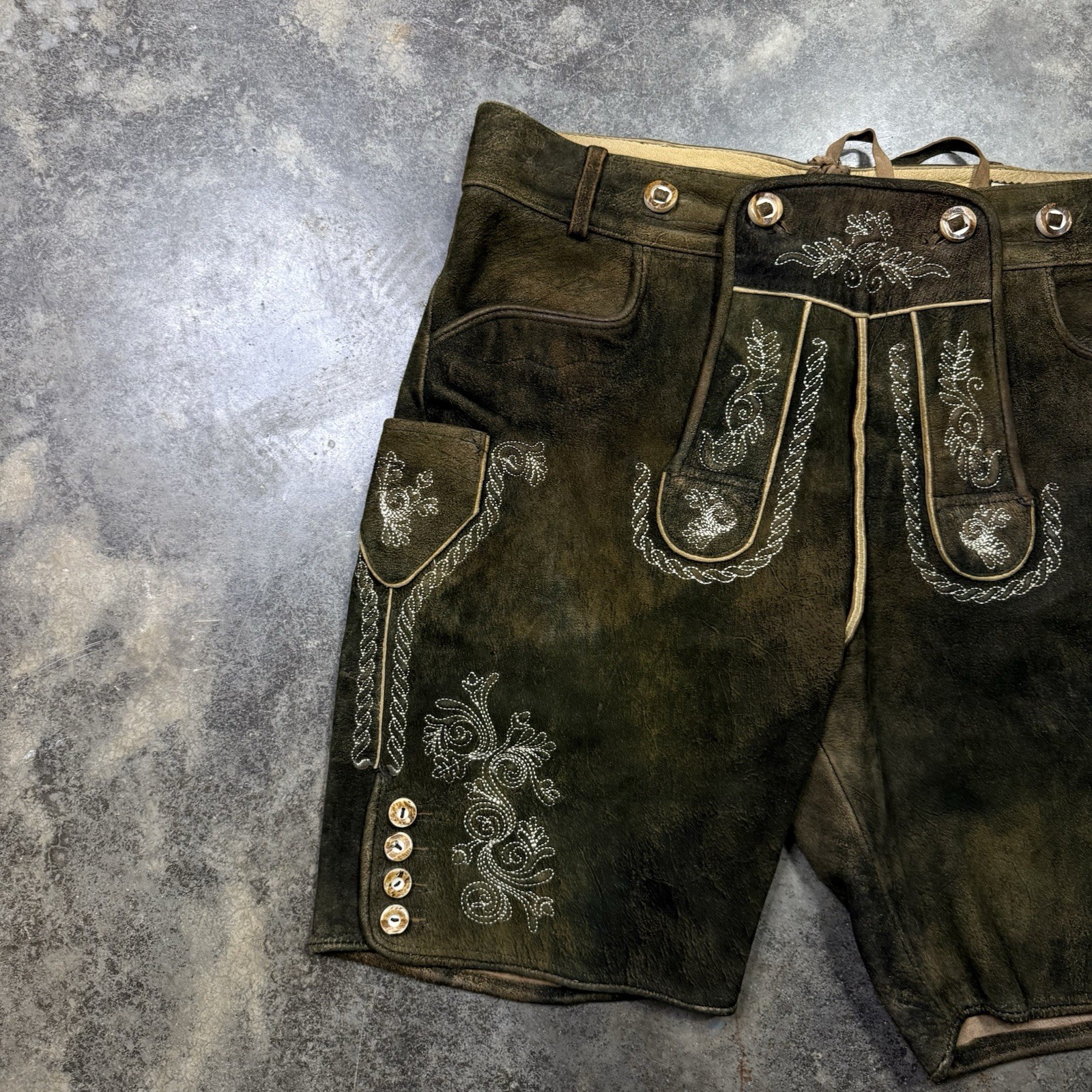 Vintage Authentic Bavarian Lederhosen Leather Embroidered Renaissance Shorts