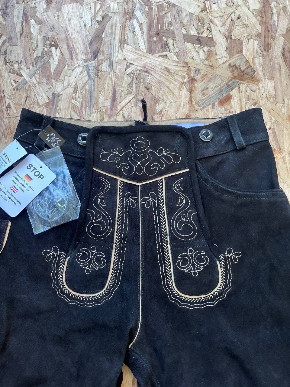 TR Martha Genuine Suede Leather Lederhosen Shorts Black Embroidered NWT Size 48