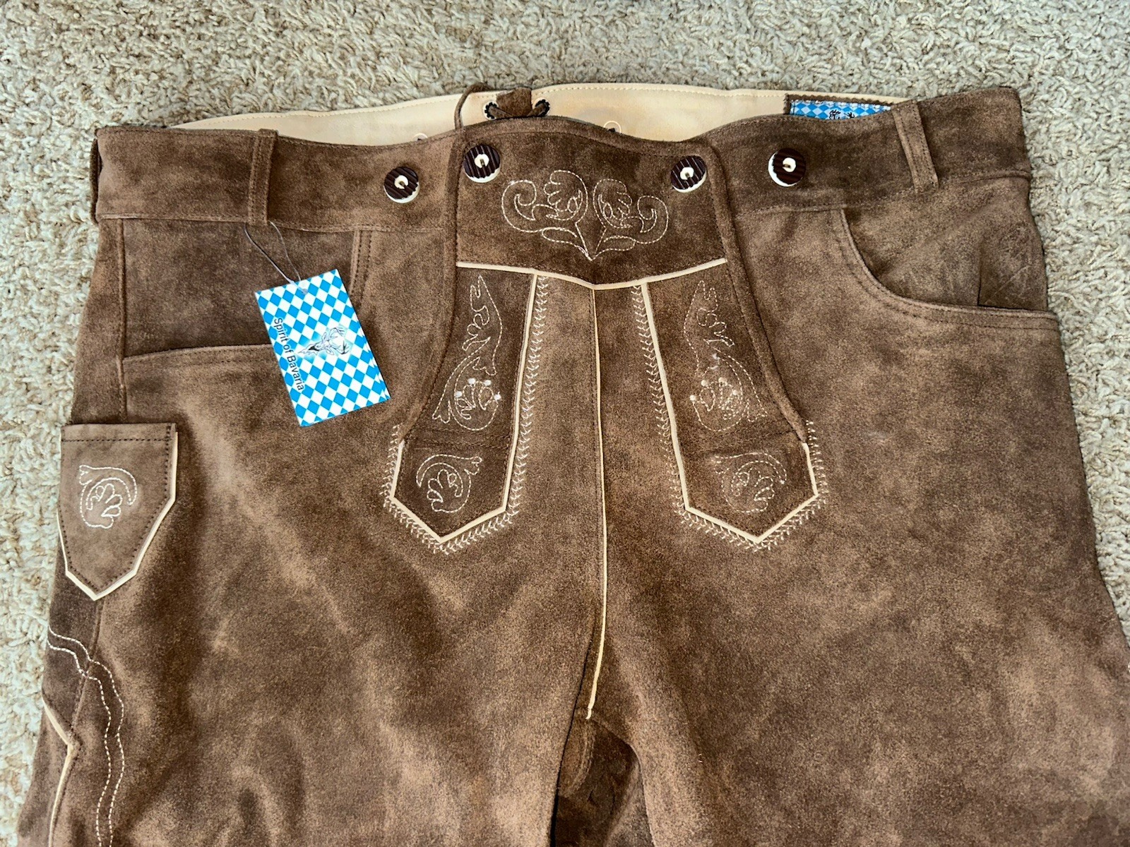 Spirit of BAVARIA Germany Octoberfest Lederhosen Mens 62 EU 100% Genuine Leather