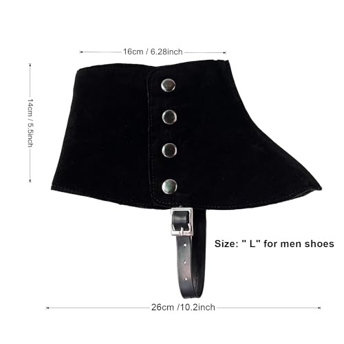 Men’s Gangster Spats 20s Leather Boot Covers for Men Snap Spats Medium Black