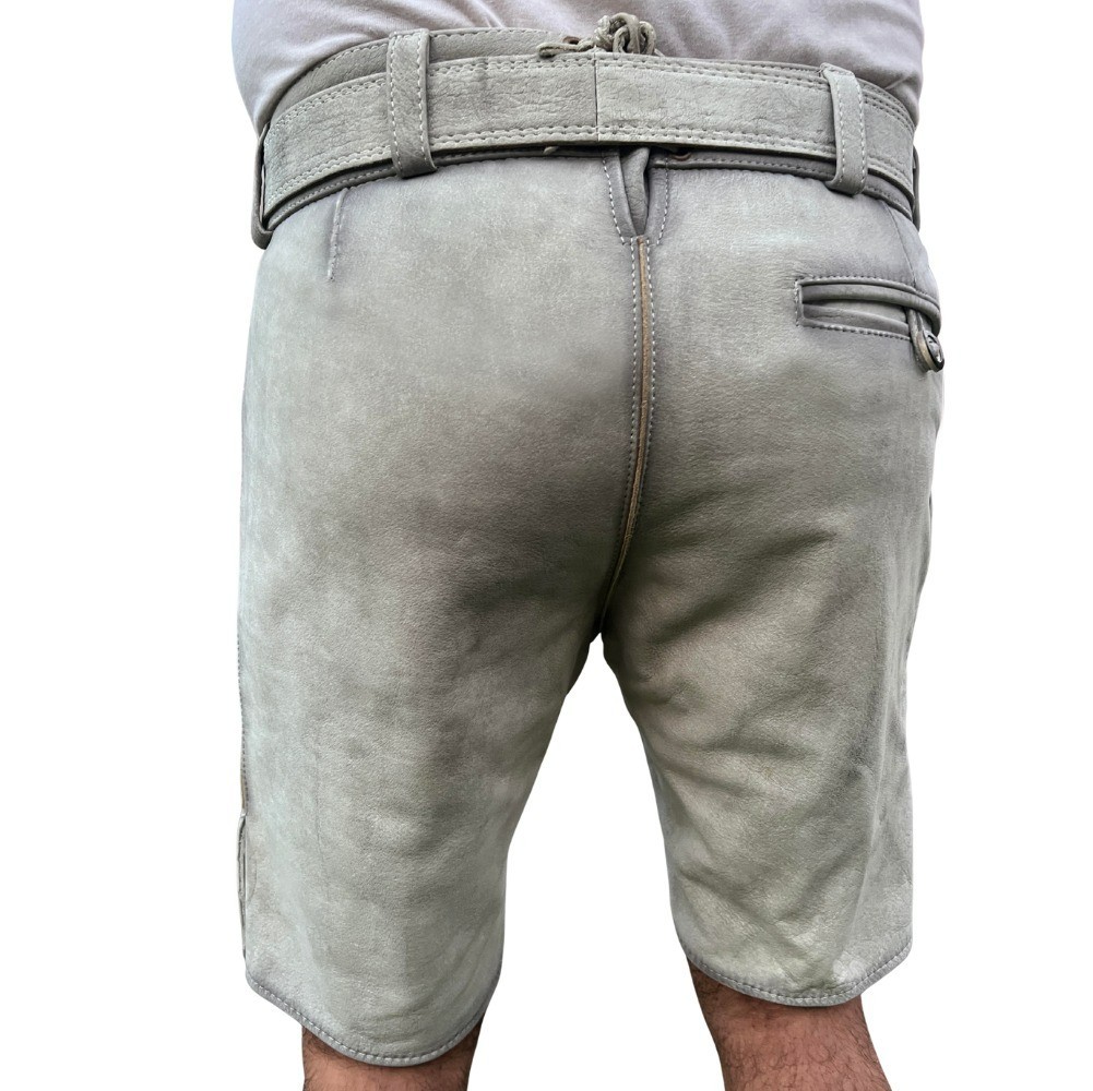 Men’s costume short leather pants with belt, antique smoke, suede pants 46-58