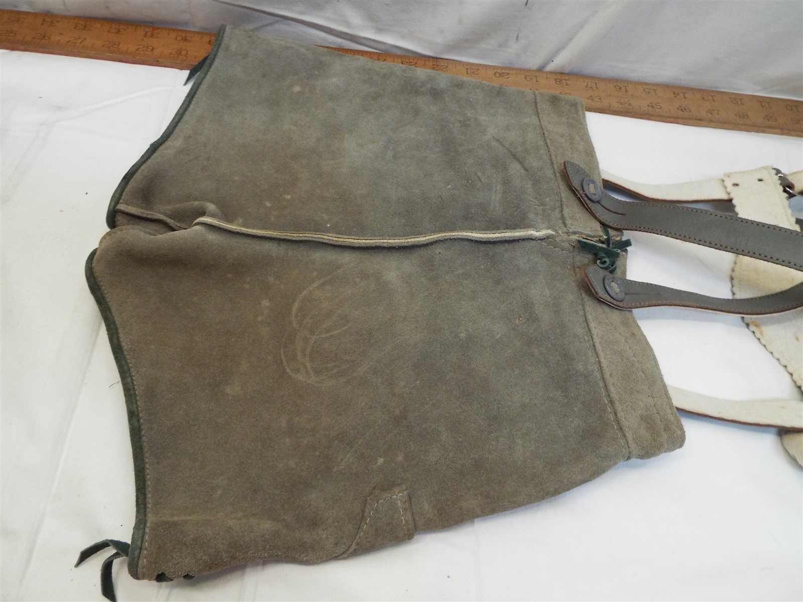 Pr Sm Vintage Child’s Lederhosen German Bavarian Leather Shorts Suspenders Boys