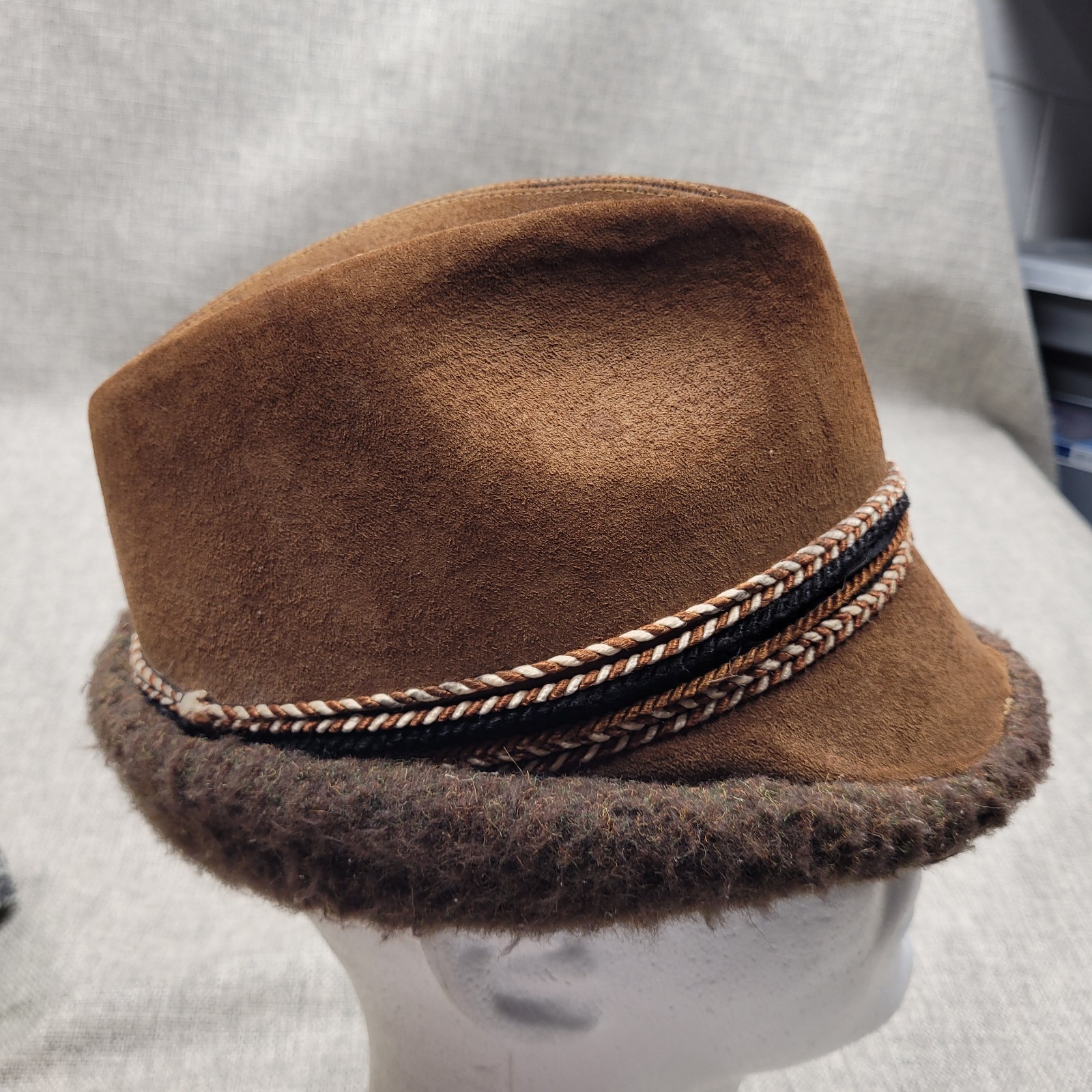 Vintage German suede hat original Leather Suede Coin Octoberfest