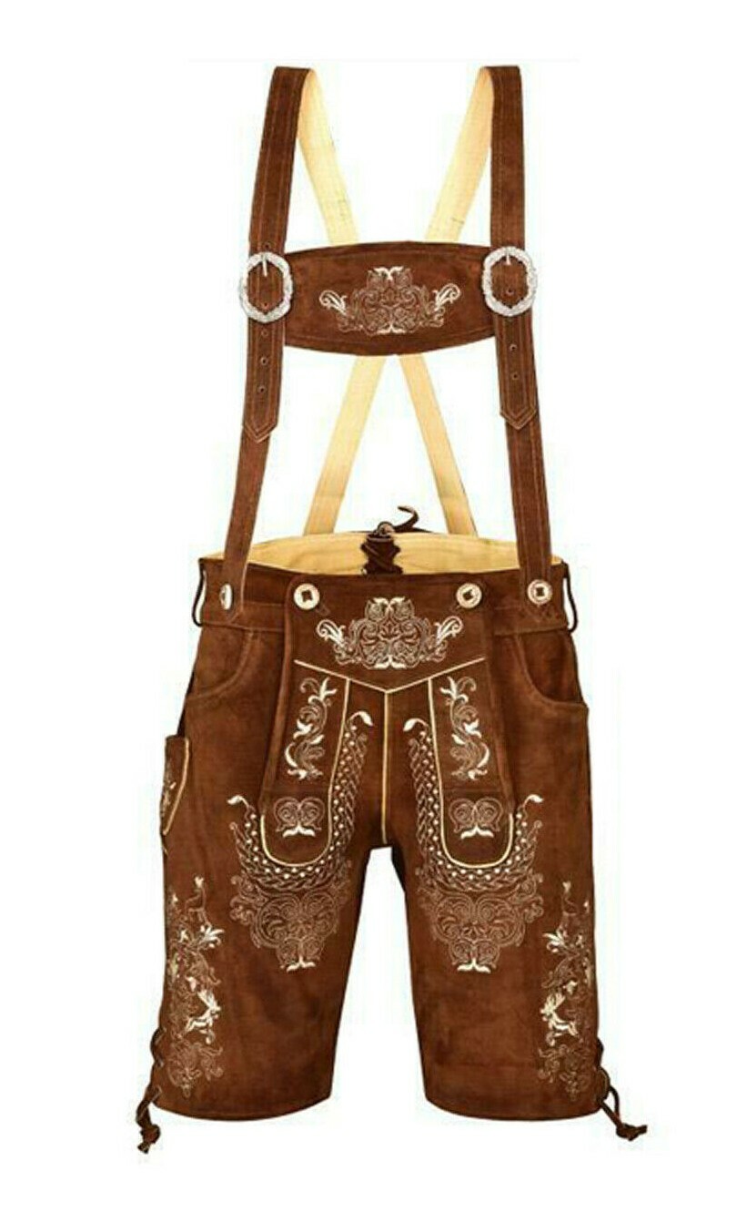 Authentic Men Oktoberfest Bavarian Lederhosen Suede Leather Trousers