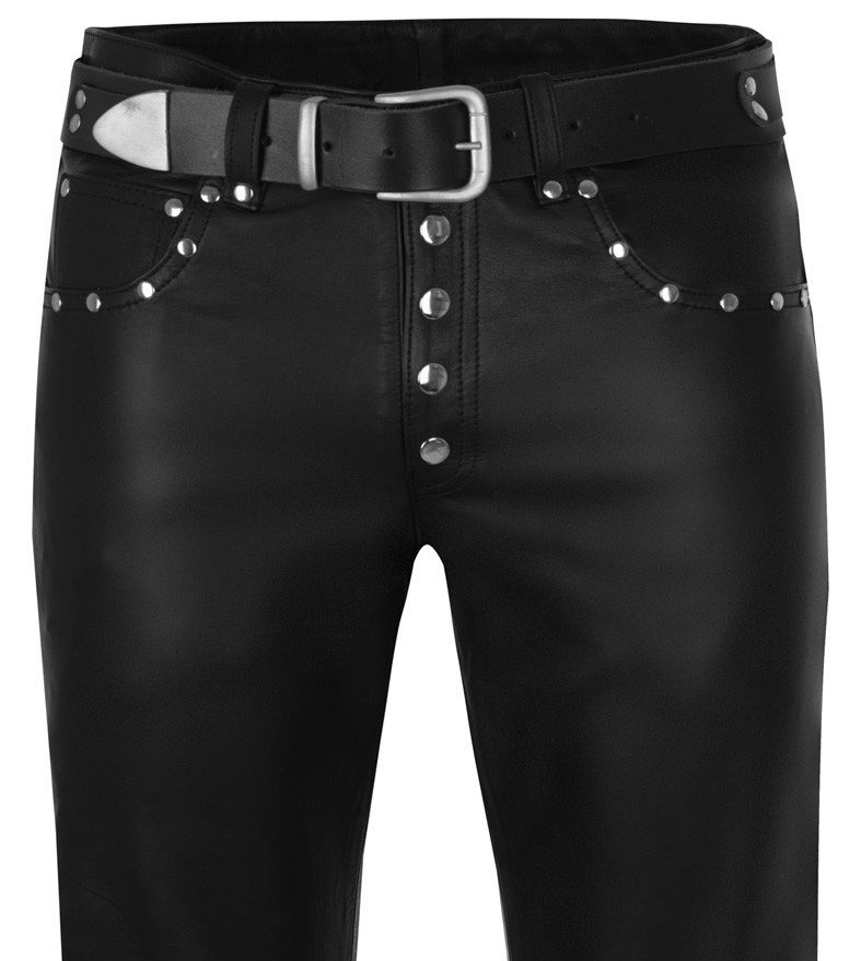 Lederhosen designer leather jeans with button fly black leather new leather pants