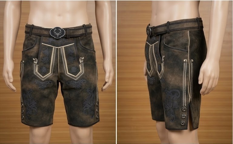 Men Lederhosen Shorts German Bavarian Leather Oktoberfest Costume