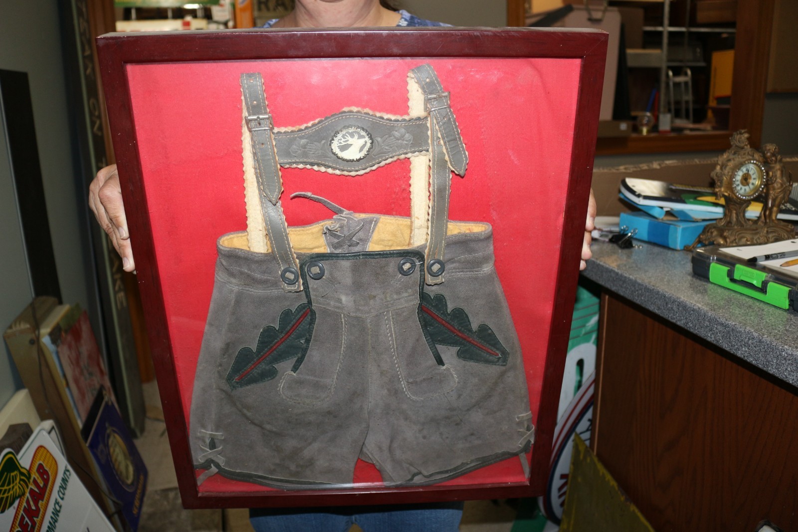Vintage Early Leather Boys German Lederhosen Germany Octoberfest Framed