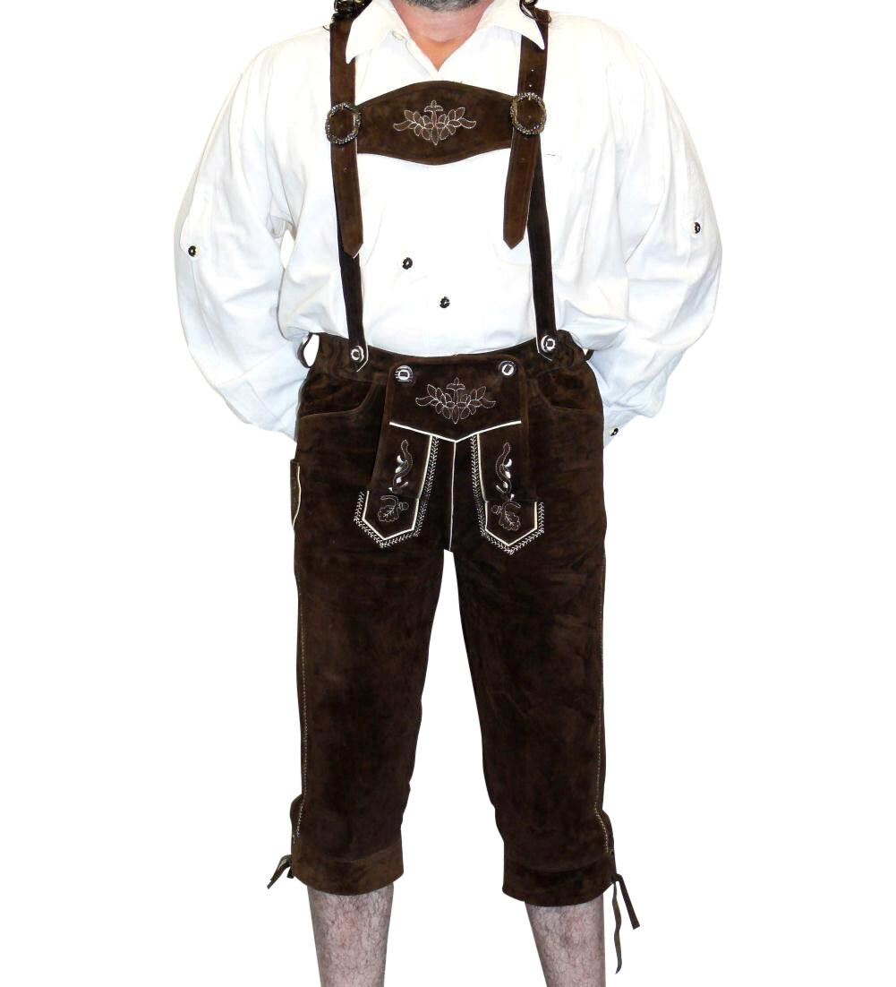 Brown Leather Lederhosen Short Pants German Oktoberfest Bundhosen M L XL 2XL 3XL