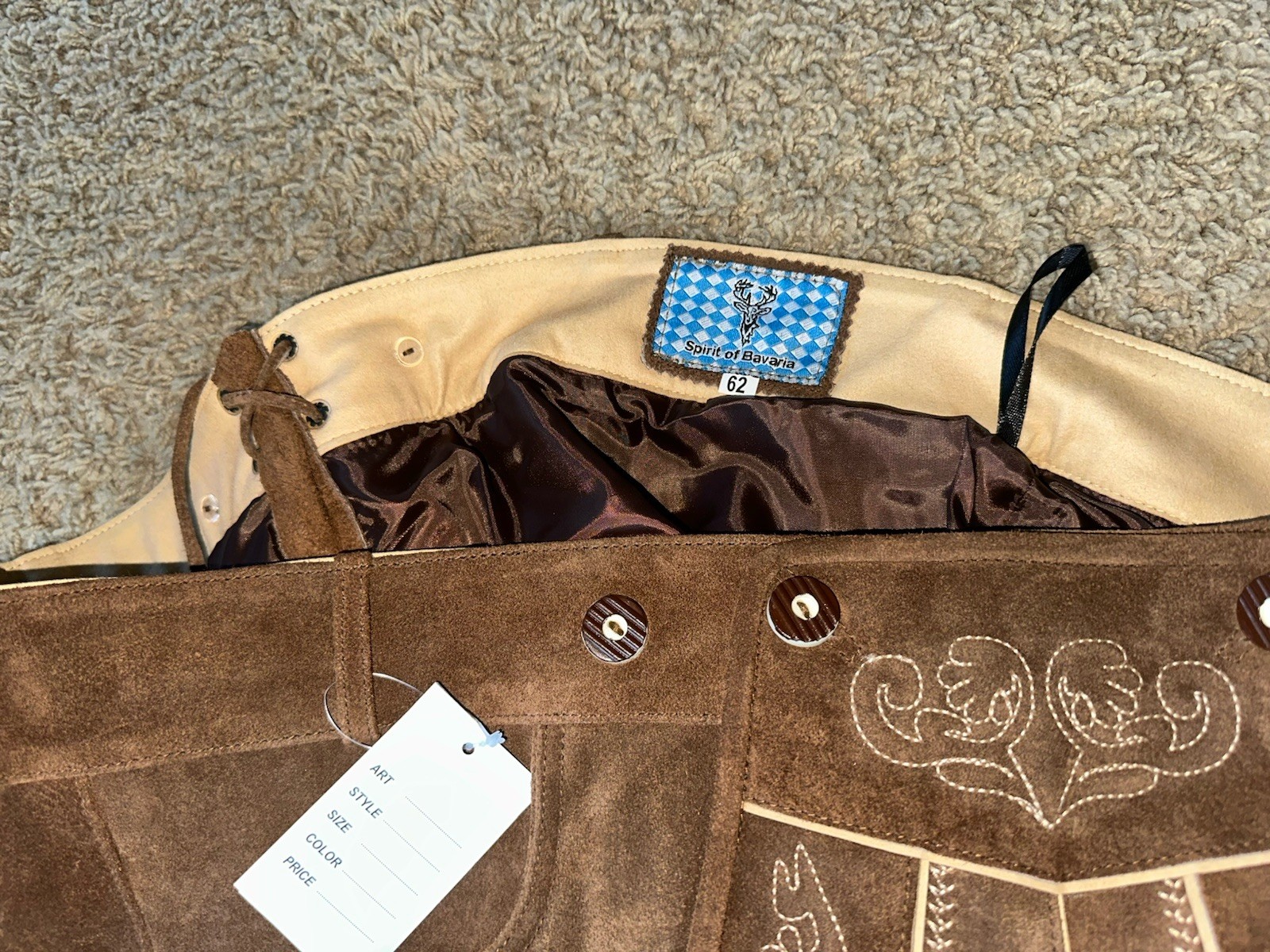 Spirit of BAVARIA Germany Octoberfest Lederhosen Mens 62 EU 100% Genuine Leather