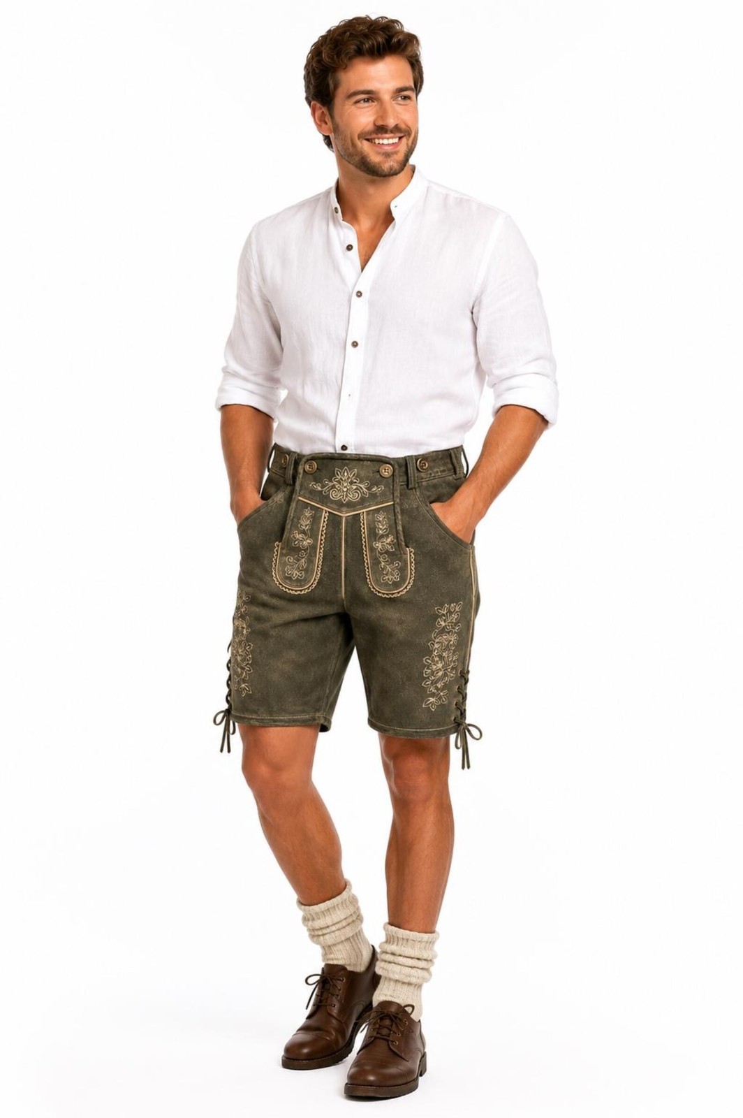 Men’s Leather Lederhosen Shorts Handmade Bavarian Oktoberfest Shorts Traditional