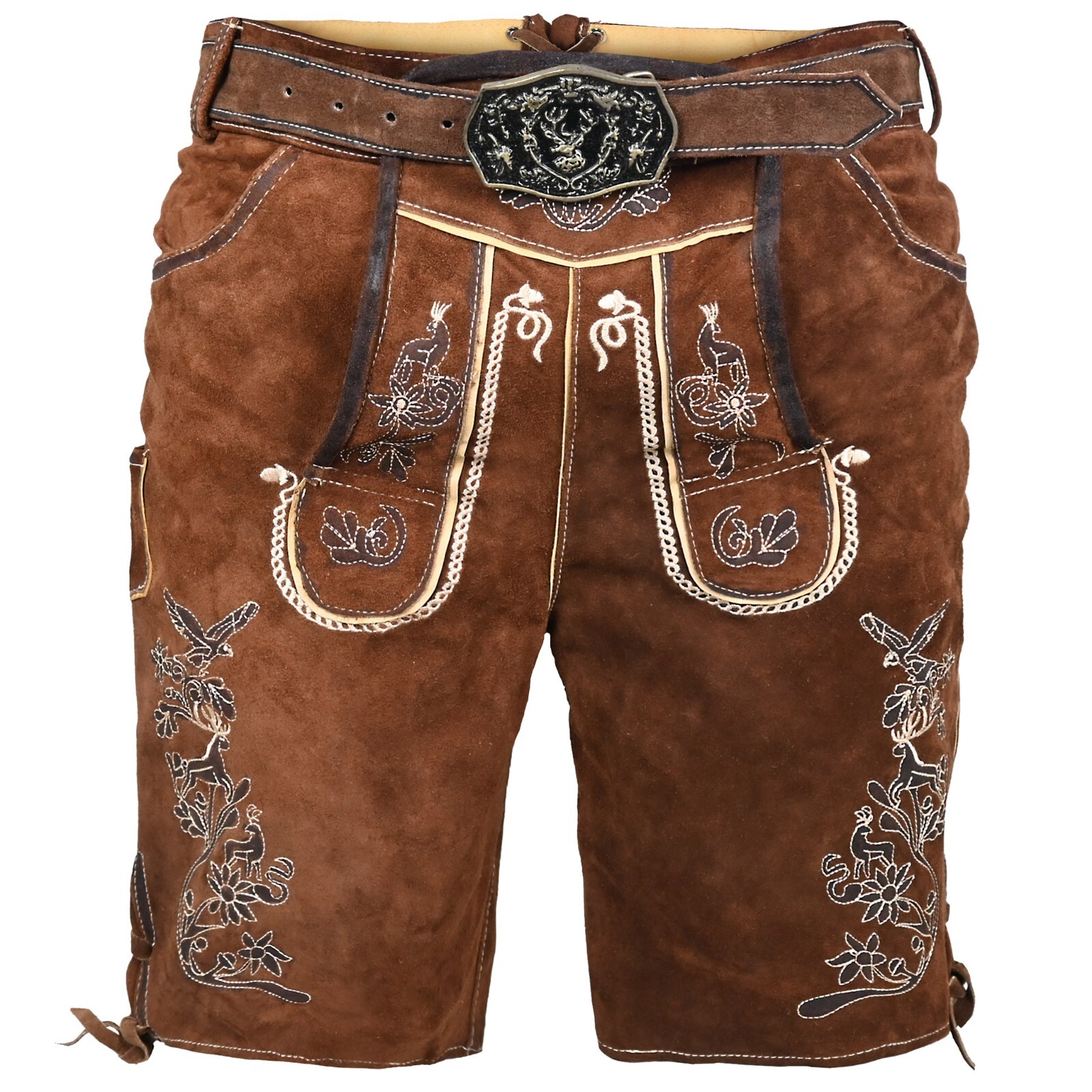 Oktoberfest Costume Mens Authentic Suede Lederhosen Luther Antiqued with Belt