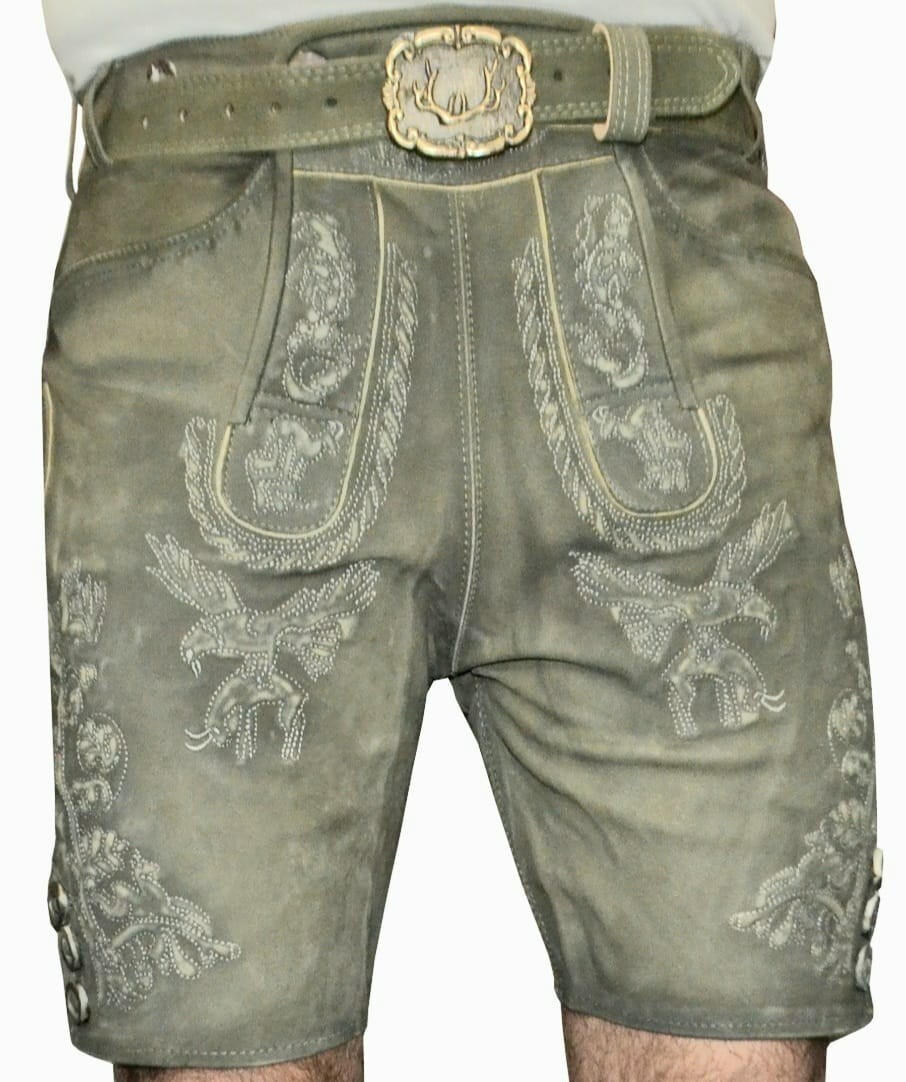 Bavarian traditional short goatskin leather pants with belt size, 48.62