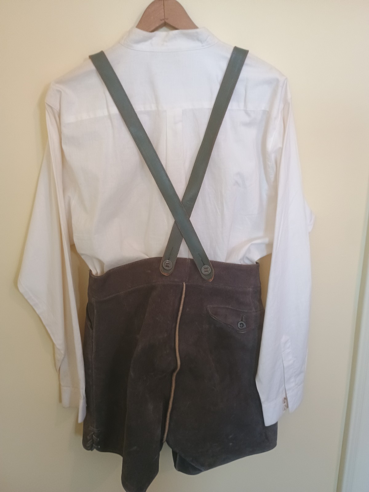 Vintage Traditional Teen Size 32 Suede Lederhosen With Hammerschmid Shirt