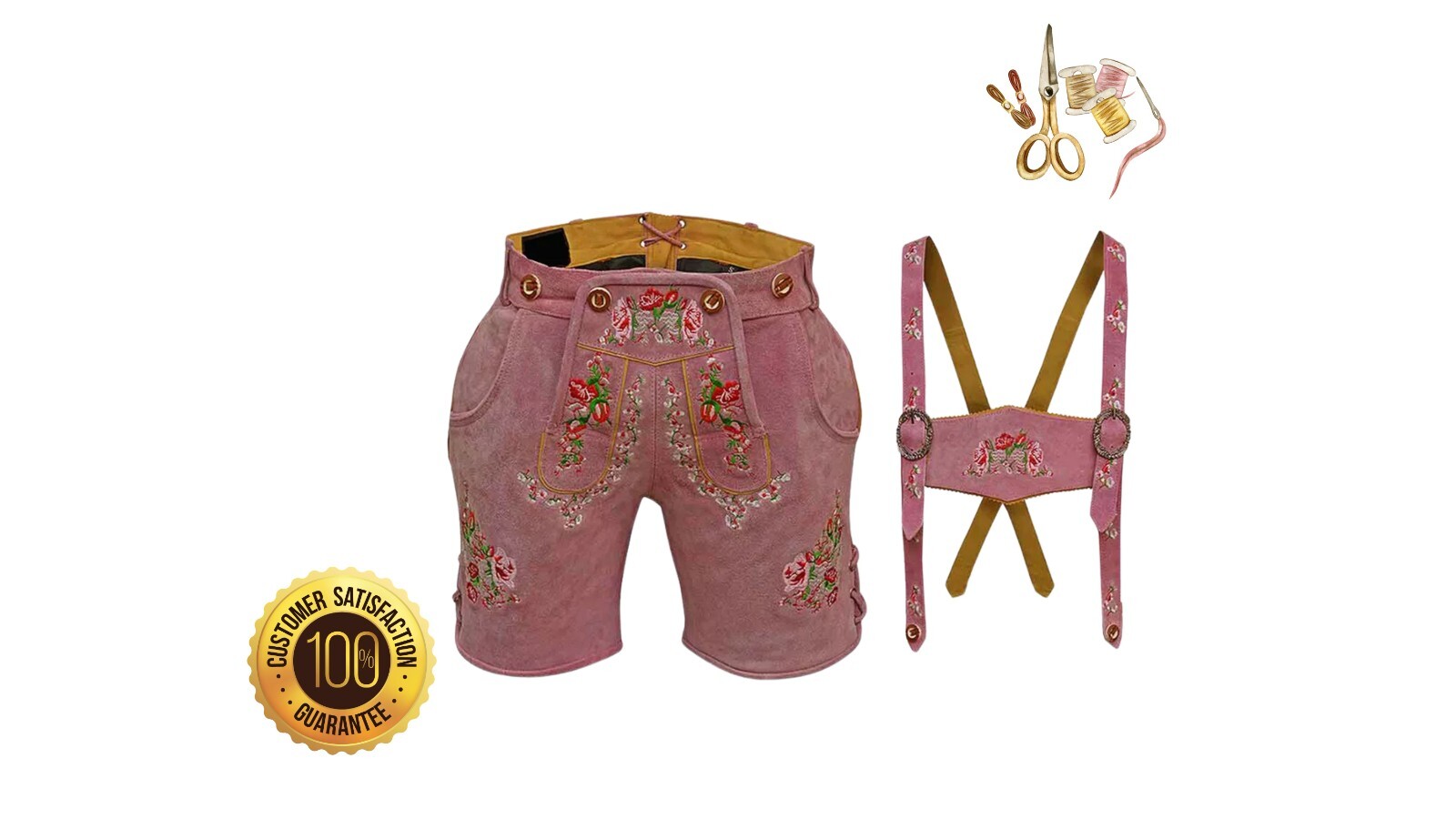 Ladies Pink Lederhosen Costume Bavarian Oktoberfest Shorts Women’s German Outfit