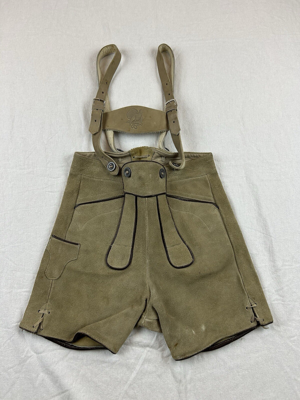 Vintage Lederhosen Suede Leather German Bavarian Genuine Youth Measure In Pics