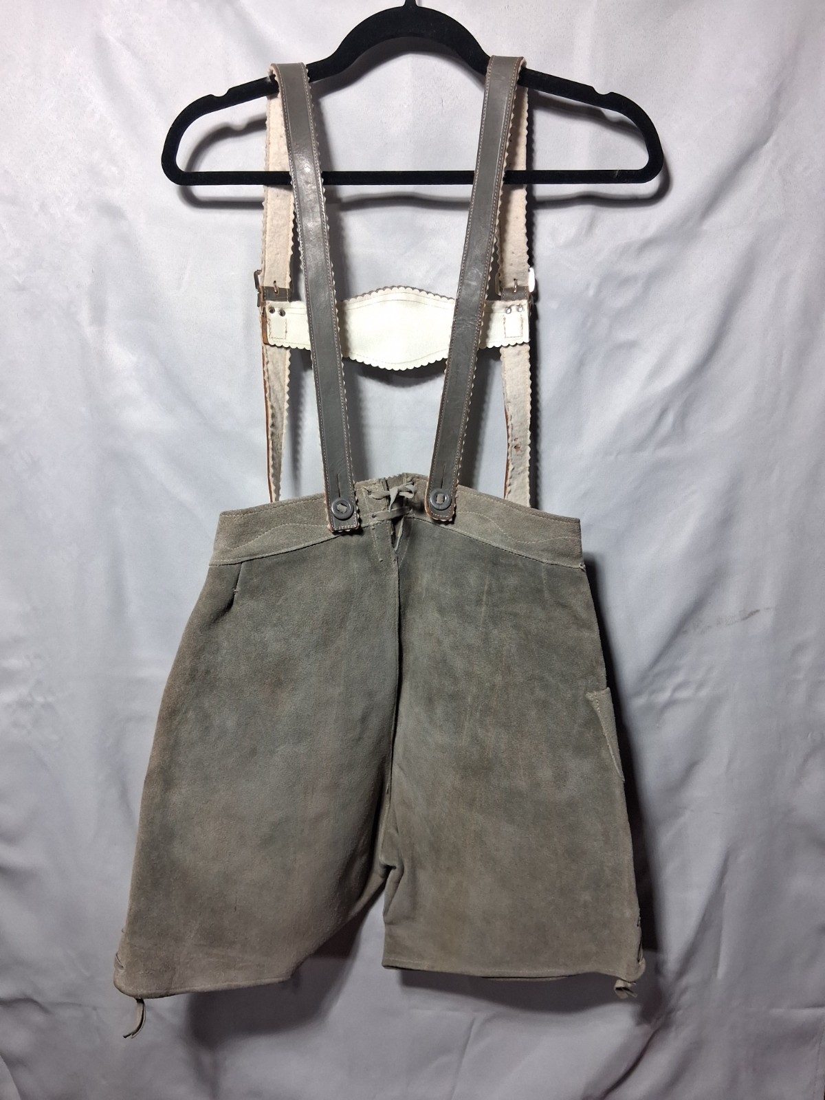 Vintage Haelson Suede Leather Lederhosen Shorts, EU 40 Waist Suspenders & Hat