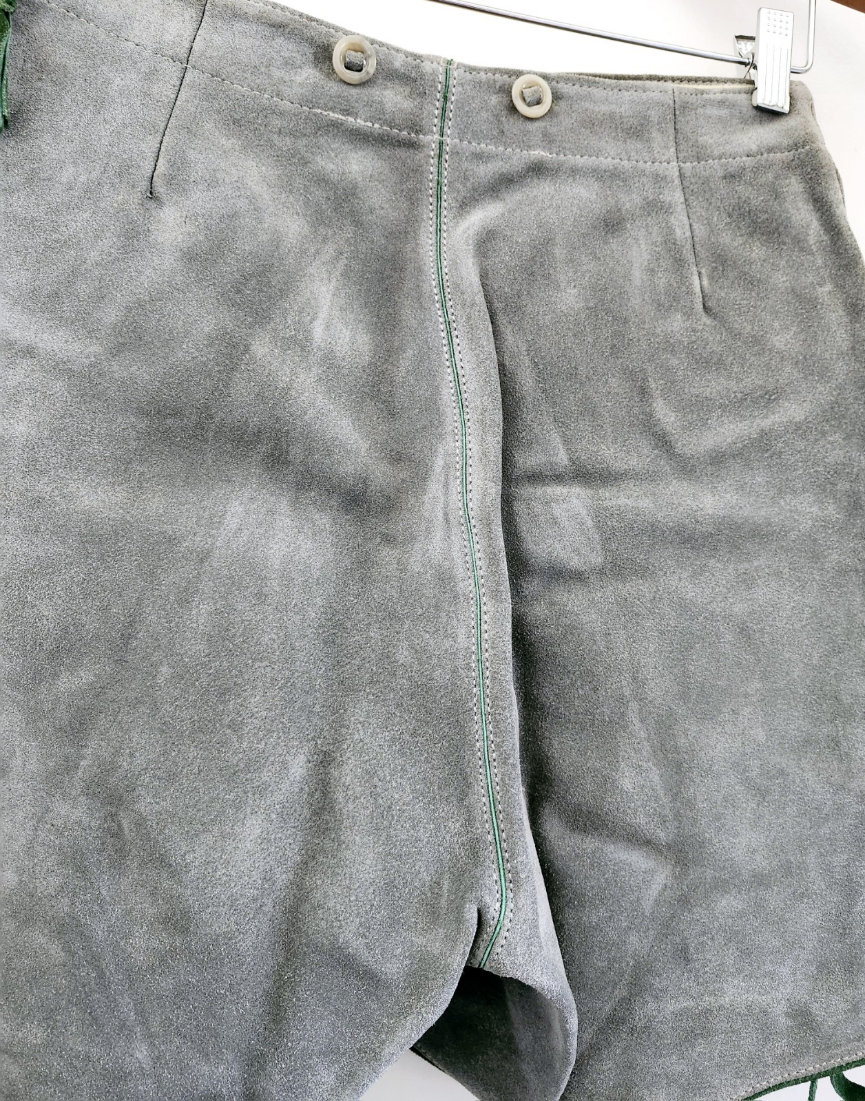 Gray Vintage German Lederhosen Oktoberfest Suede Leather Shorts Sz S Costume