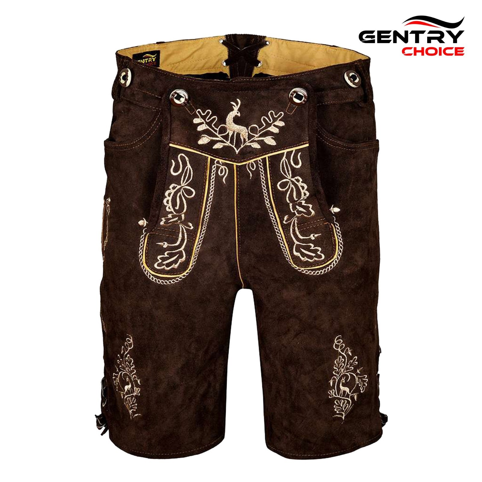 Authentic Men Lederhosen Otto with Deer and Oak Embroidery Oktoberfest Costume