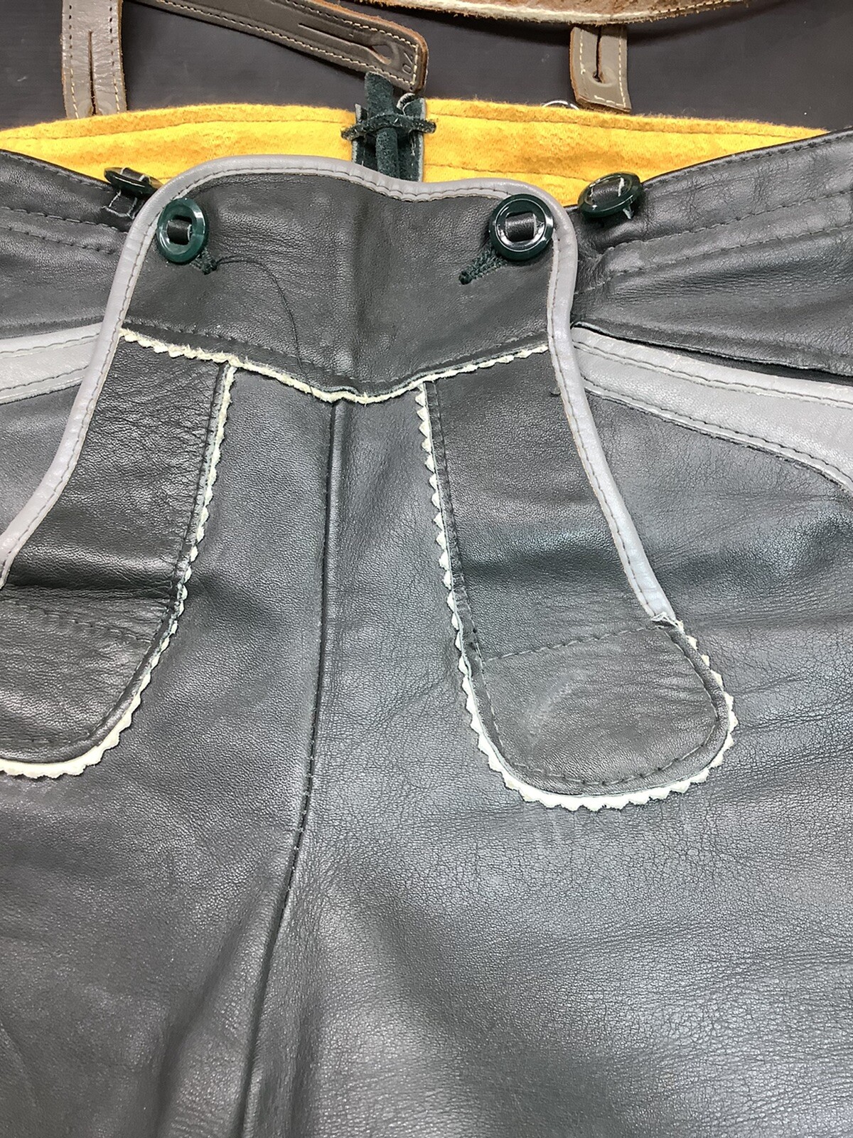 Vintage Lederhosen shorts Gray Leather Small Kids Size Oktoberfest 1970’s