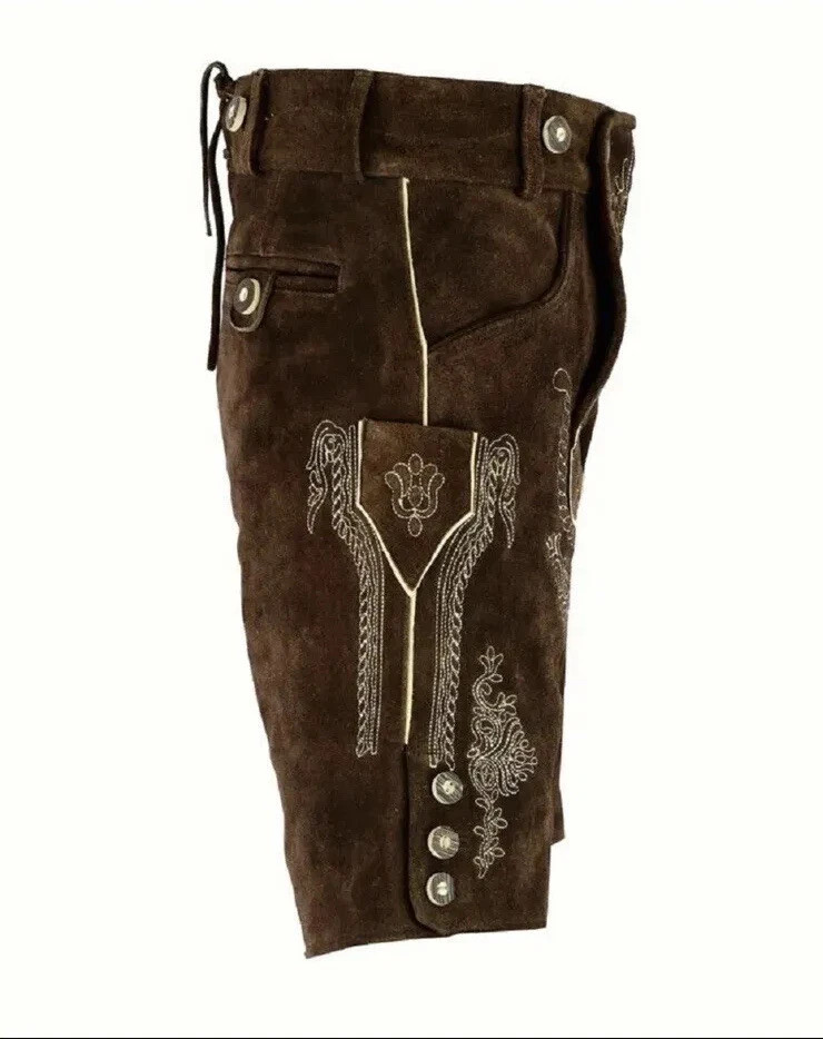 Authentic Bavarian Lederhosen | Handmade Suede Leather Trachten Shorts With Belt