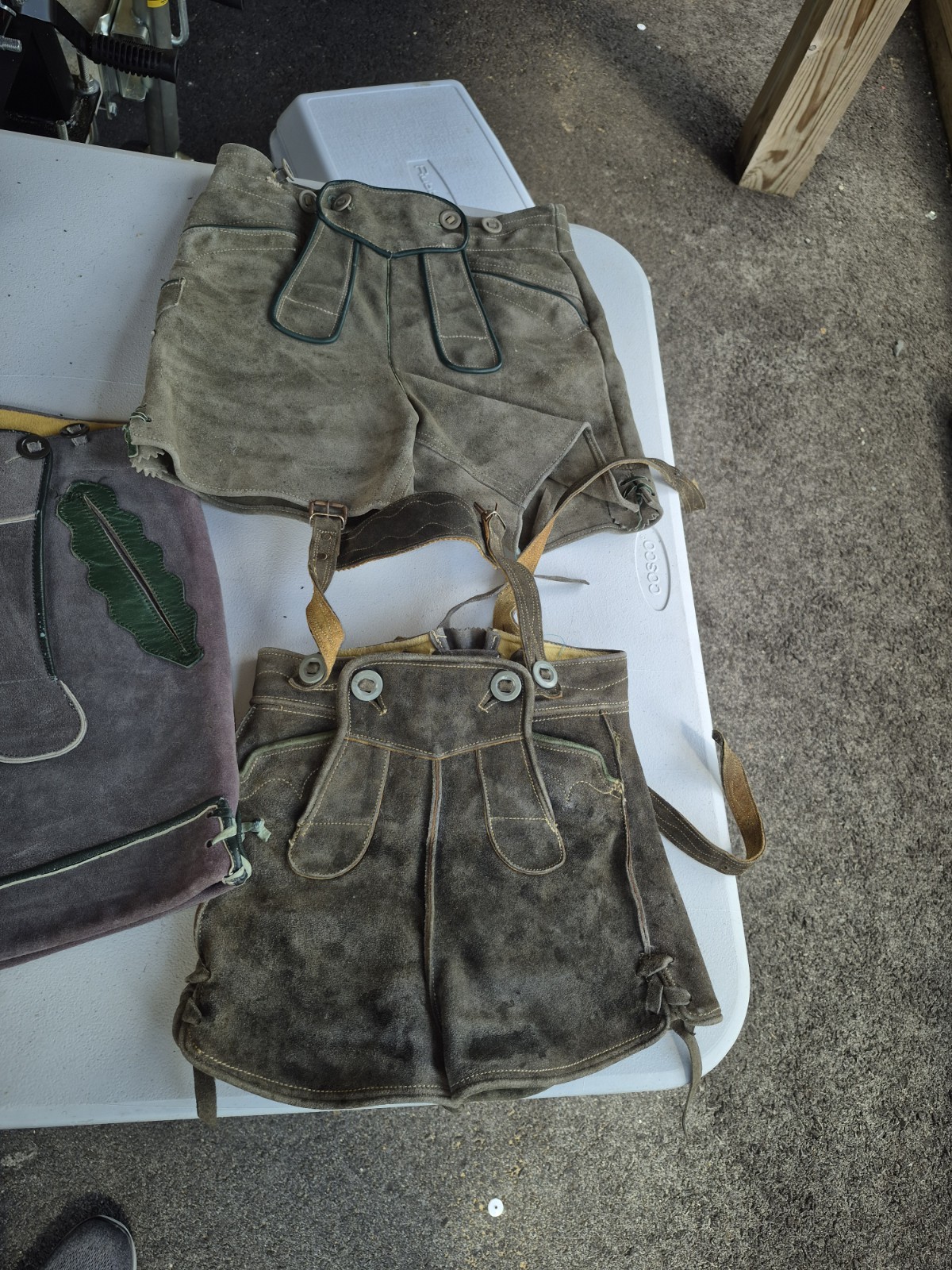 Vintage German Lederhosen Suede Leather Bavarian Shorts Bib 4 sets Oktoberfest .