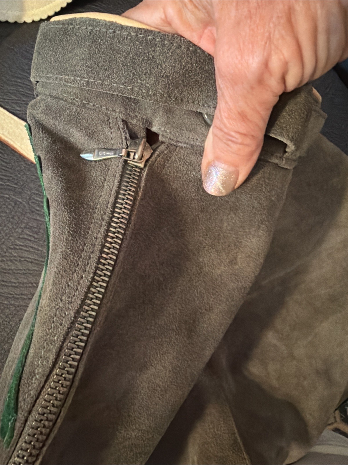 Vintage Lederhosen West Germany Leather Suede Gray Waist 26 Button Suspenders