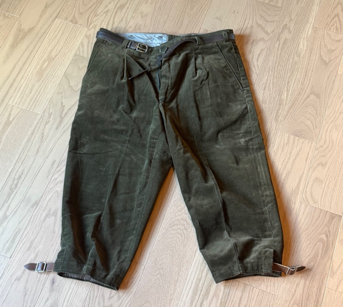 Vintage Unworn – GERMAN Lederhosen Pants, Forest Green Corduroy, Belted, Leather