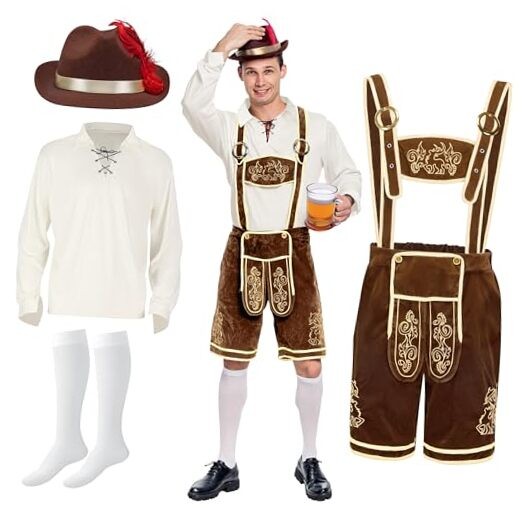 Men’s German Bavarian Oktoberfest Costume Set, Beer Costume Hat X-Large Brown